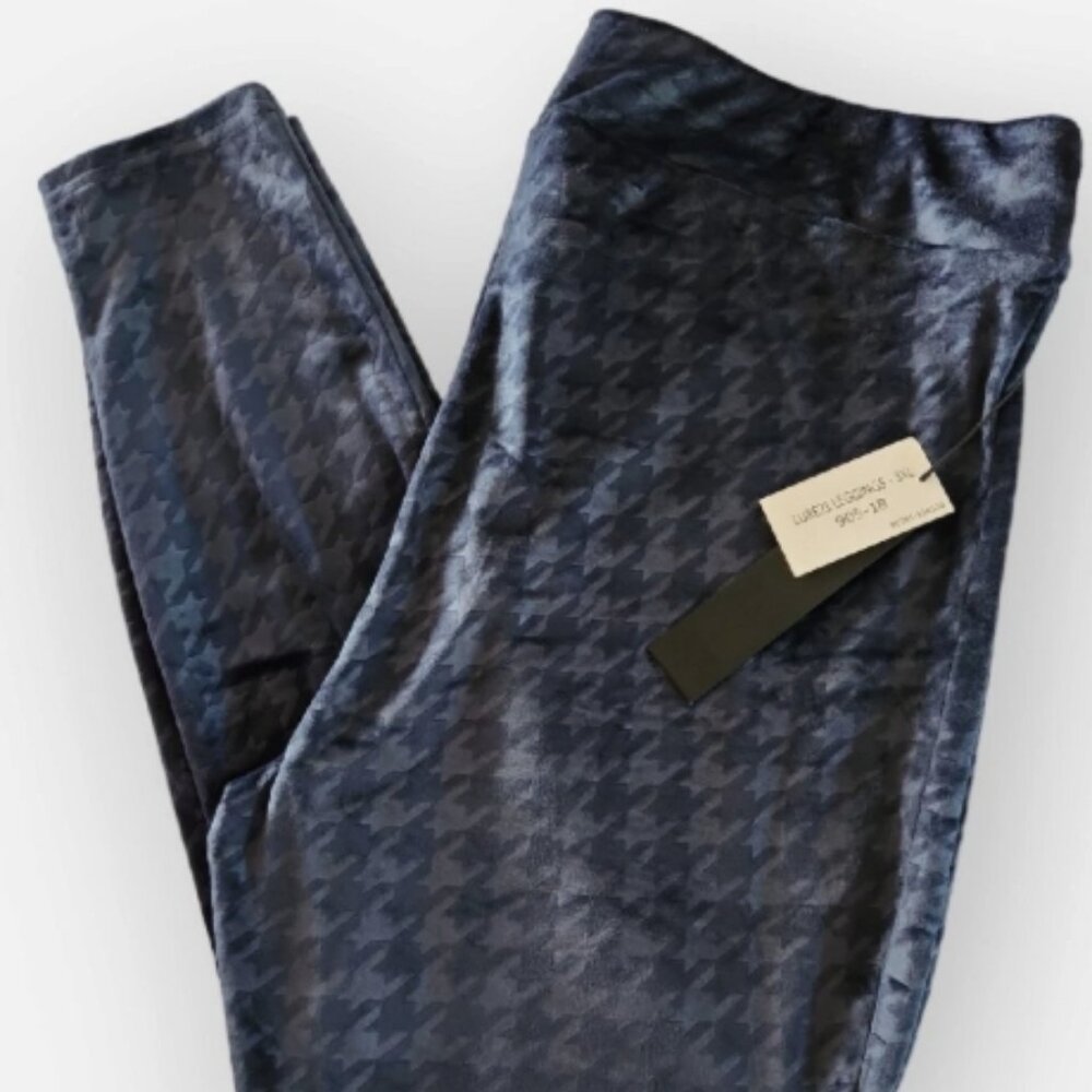 LuLaRoe Luxe Velour Houndstooth Leggings | Navy | Soft Stretch